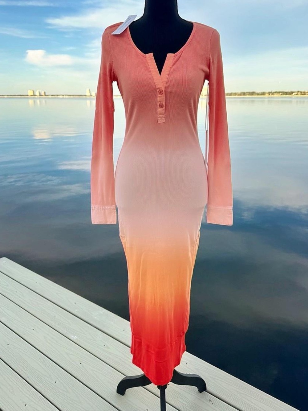 NWT, S, YFB, Young Fabulous & Broke Leo Henley midi dress Solar Ombré, MSRP $135